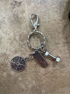 Silver Fitness Charm Keychain - 'Strong Is Beautiful't set of 9 w/gift bag